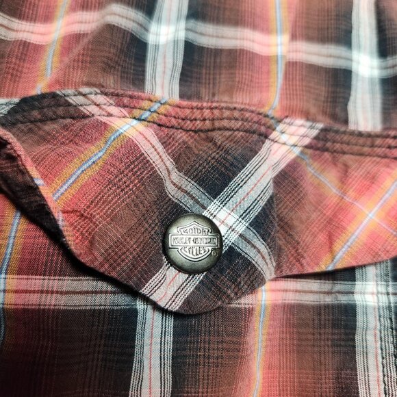 Harley-Davidson Shirt Mens XL Plaid Short Sleeve Button Up Motorcycle Western - Picture 10 of 14